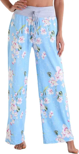 X-Image Women's Comfy Pajama Lounge Pants Floral Print Drawstring Jogger Wide Leg Athletic Pants
