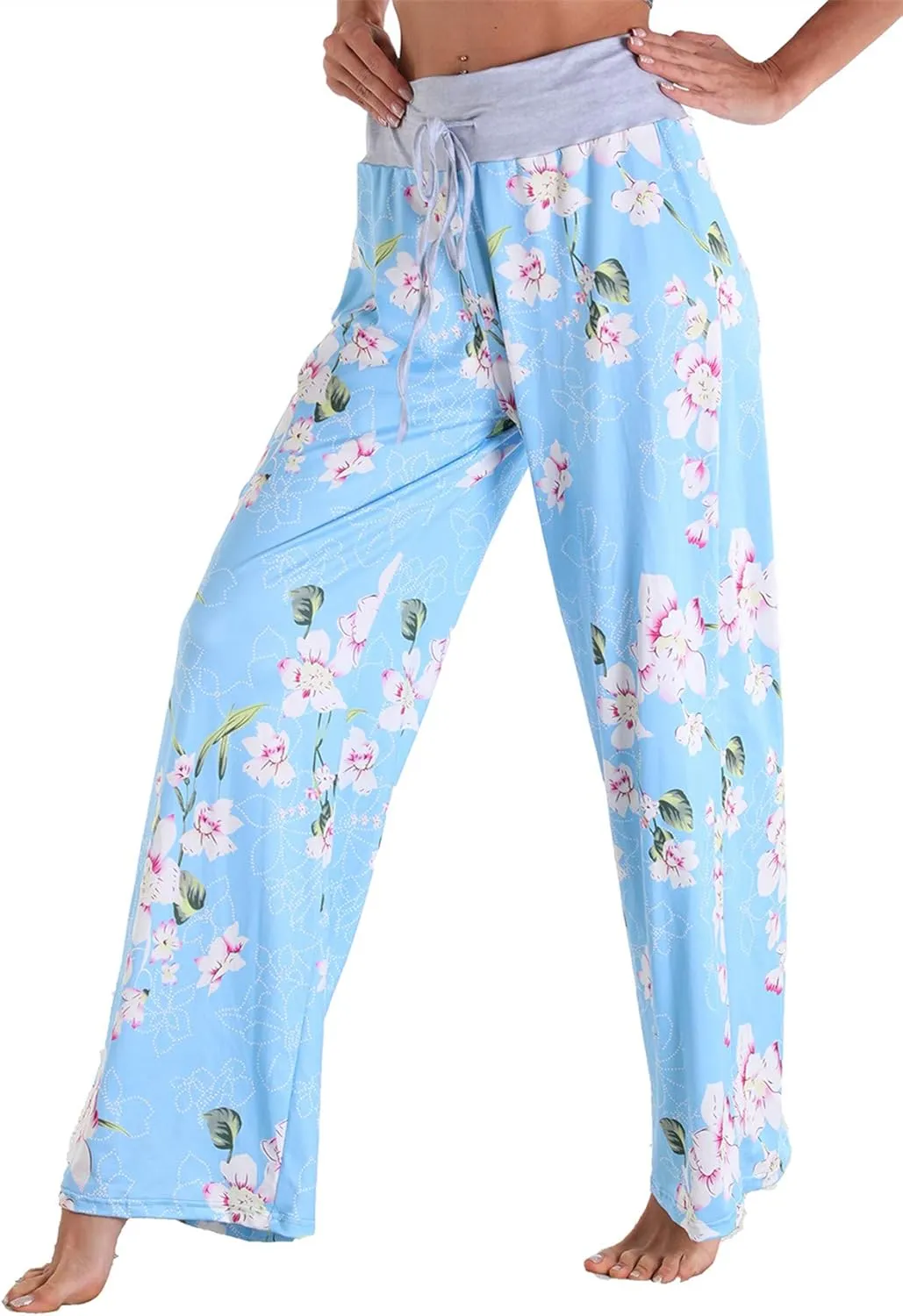 X-Image Women's Comfy Pajama Lounge Pants Floral Print Drawstring Jogger Wide Leg Athletic Pants