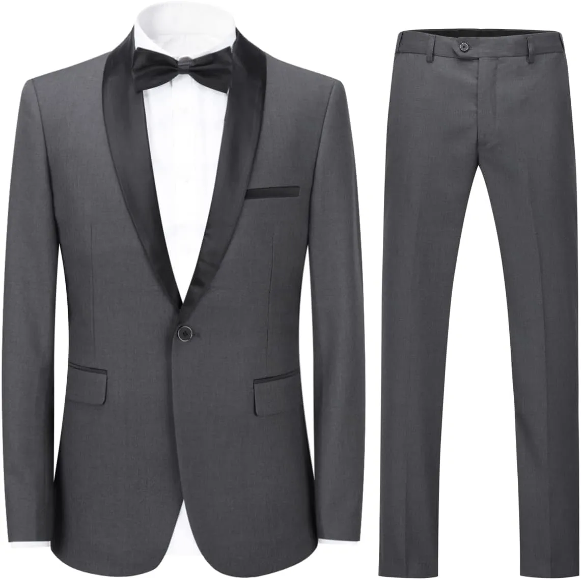 YFFUSHI Men's 2 Piece Suit Shawl Lapel Tuxedo One Button Solid Slim Fit Blazer Jacket Pants