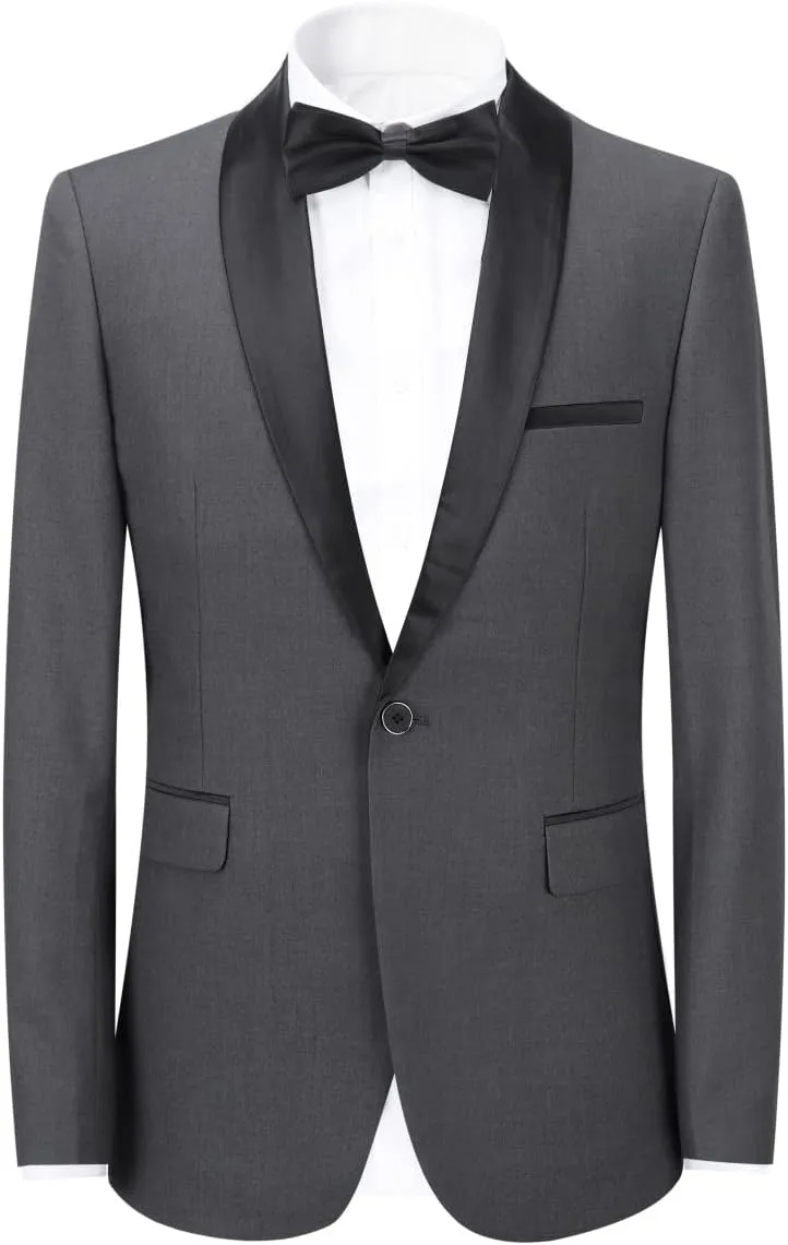 YFFUSHI Men's 2 Piece Suit Shawl Lapel Tuxedo One Button Solid Slim Fit Blazer Jacket Pants