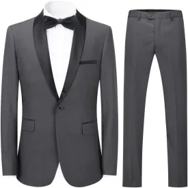 YFFUSHI Men's 2 Piece Suit Shawl Lapel Tuxedo One Button Solid Slim Fit Blazer Jacket Pants